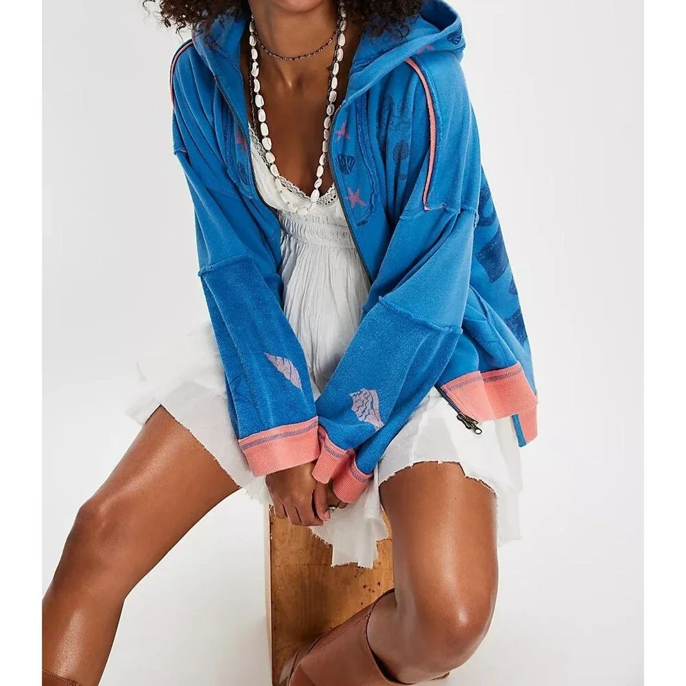 Free People We the Free Seashell Cardi Cropped Jacket Top Oversized S 288850